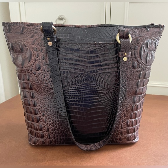 Brahmin EUC leather shoulder tote bag in brown and black with gold tone hardware - Picture 5 of 16